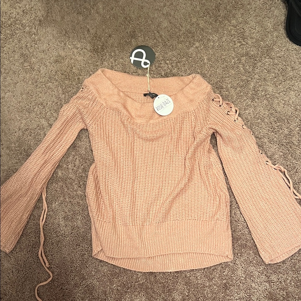 Peach Knit Off-Shoulder Sweater Rosie Daze